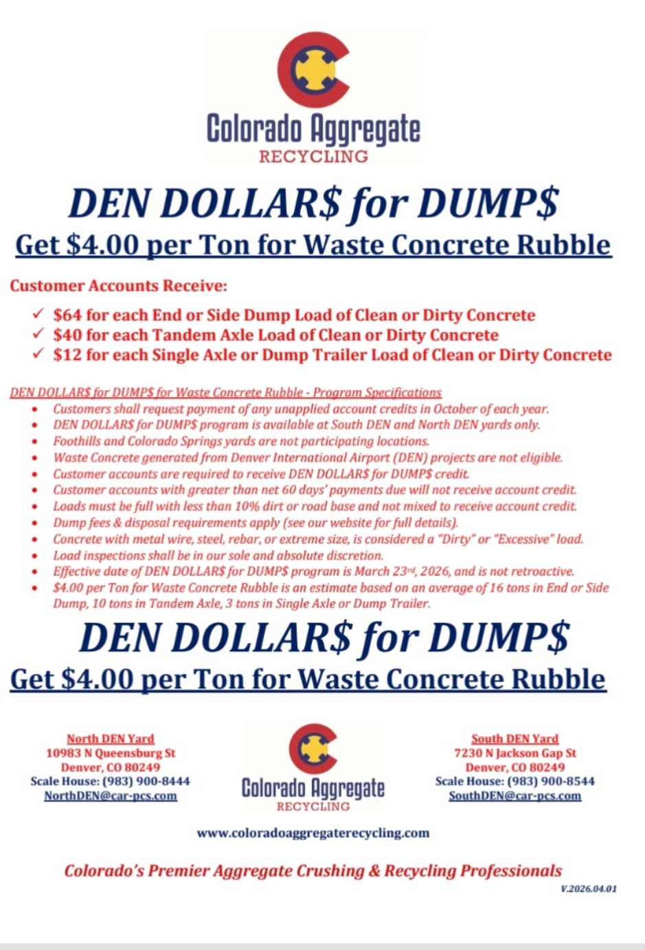 Colorado Aggregate Recycling: Needs waste concrete rubble, clean or dirty - Denver, CO